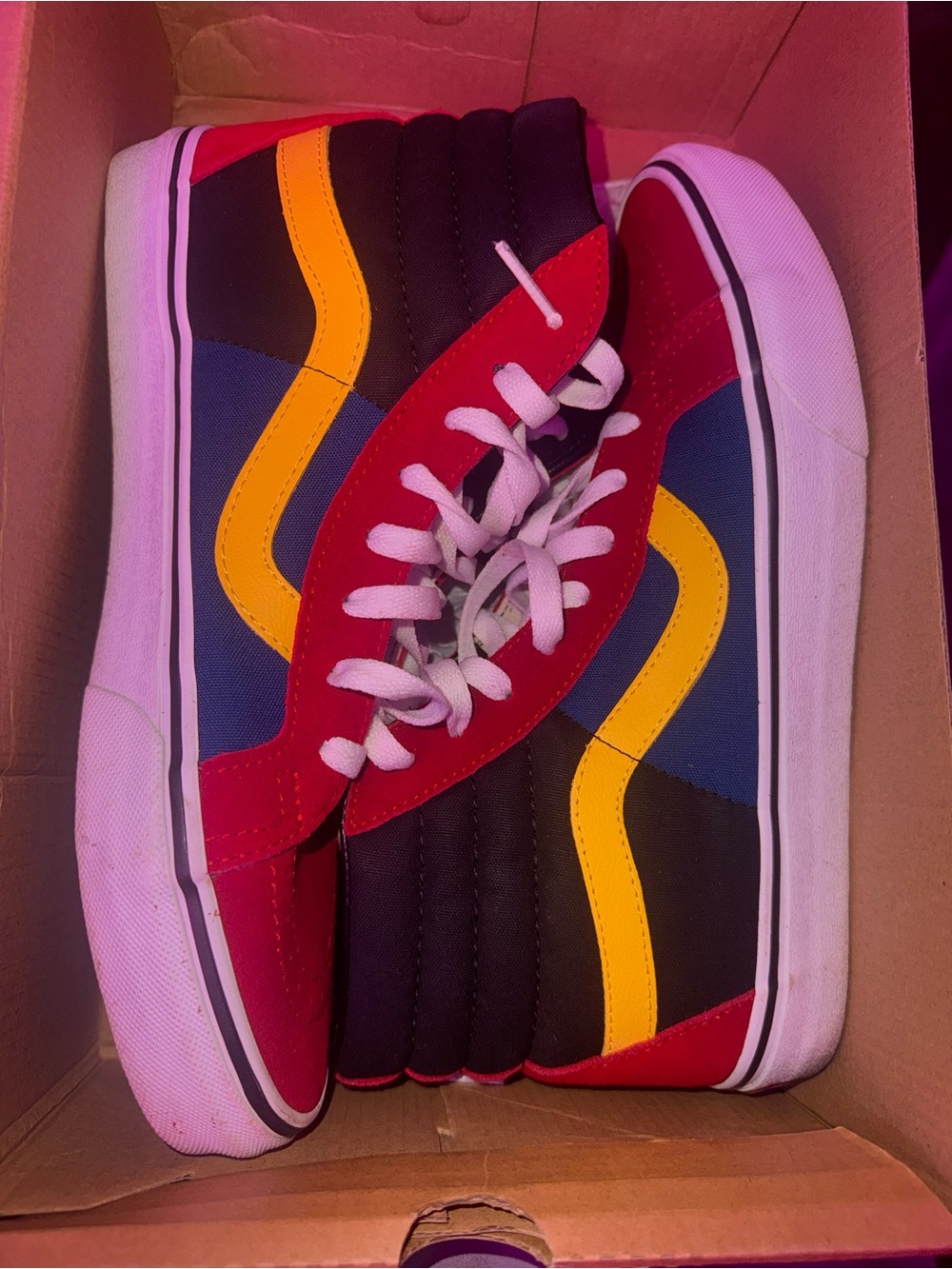 VANS SK8-Hi Reissue Colorblock High-Top Sneakers with Yellow Wave Accent